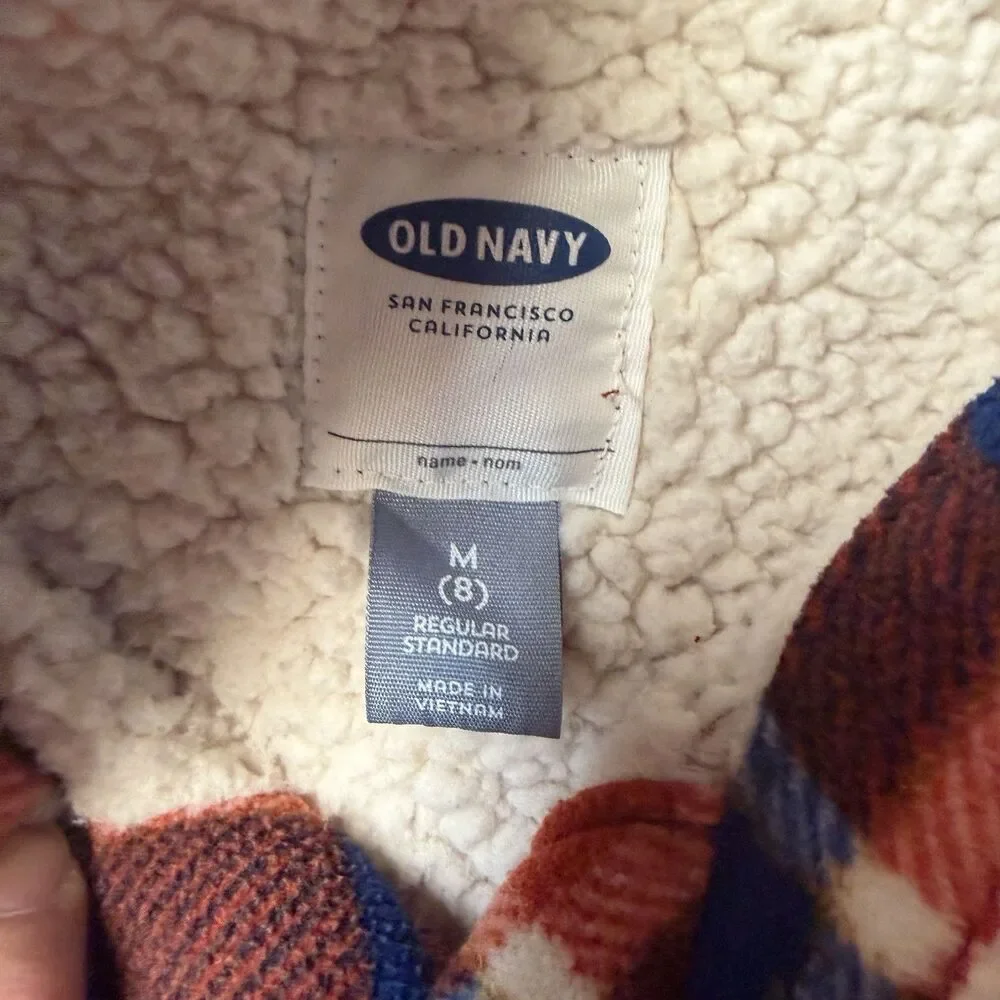 Flannel Jacket Youth 8 M Old Navy Red/Blue Check With White Fleece